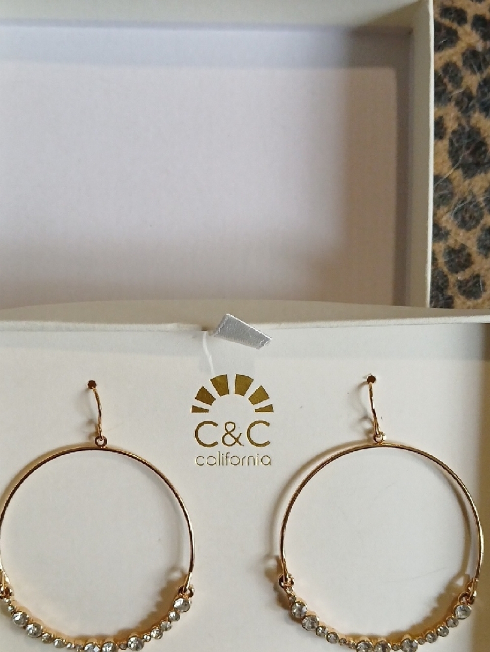 C&C California Boho Feminine Gold Hoop Earrings with Crystal Accents - Picture 3 of 10